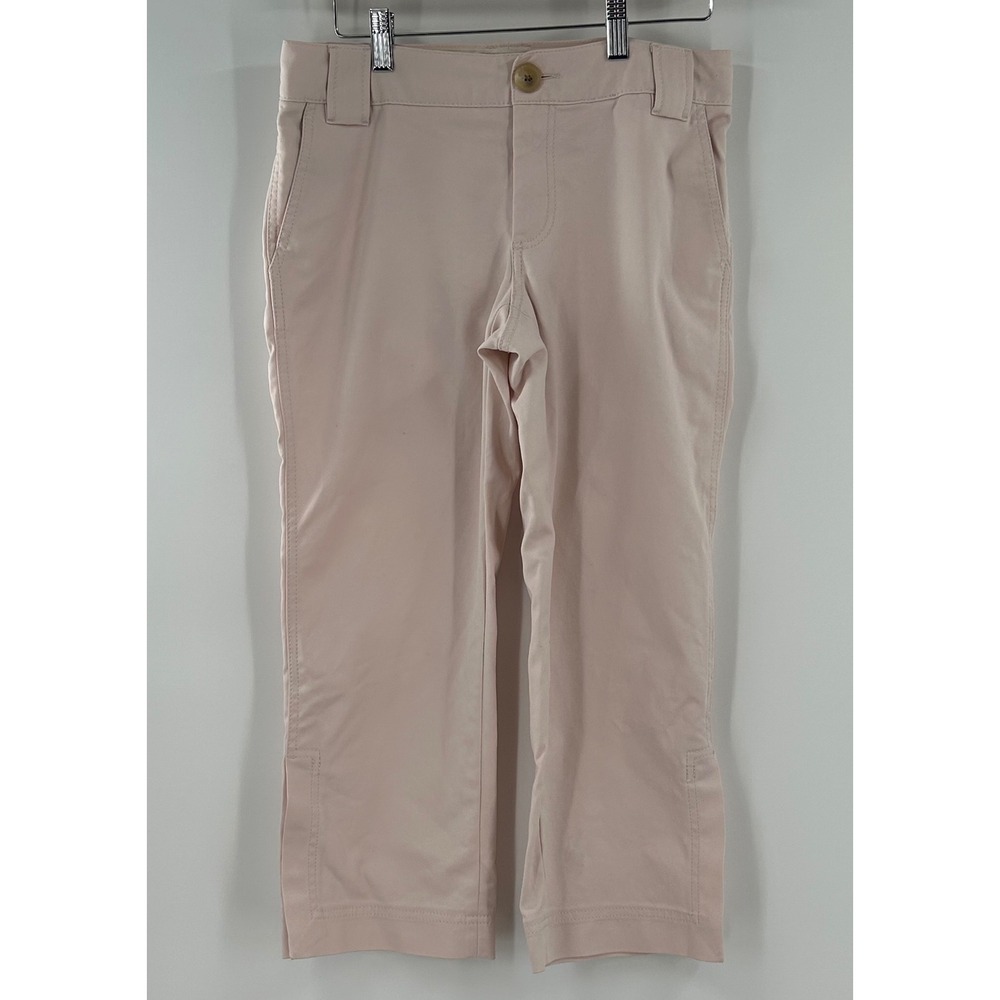 Banana Republic Martin Stretch Women Pink Cropped Straight Leg Pants Side Slit 6